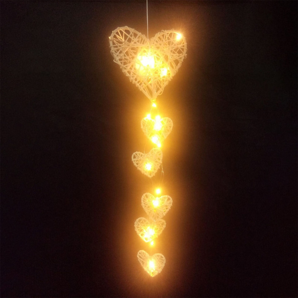 Rustique Shabby Chic 6x Tenture coeurs en osier Guirlande LED l