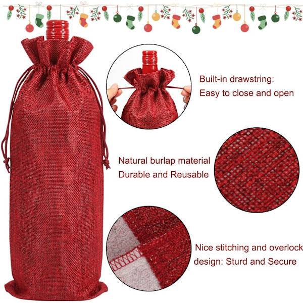 Rouge Vin 750ml Burlap Vinposer med Snørepakke med 10