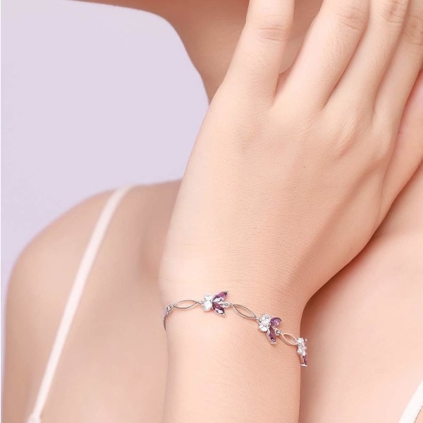 Violetti perhonen rannekoru naisille S925 sterling hopeaa