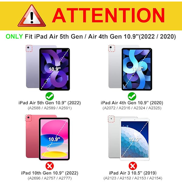 iPad Air 5/4 2020 10.9\" -kotelo kynänpidikkeellä, tukee 2. sukupolvea
