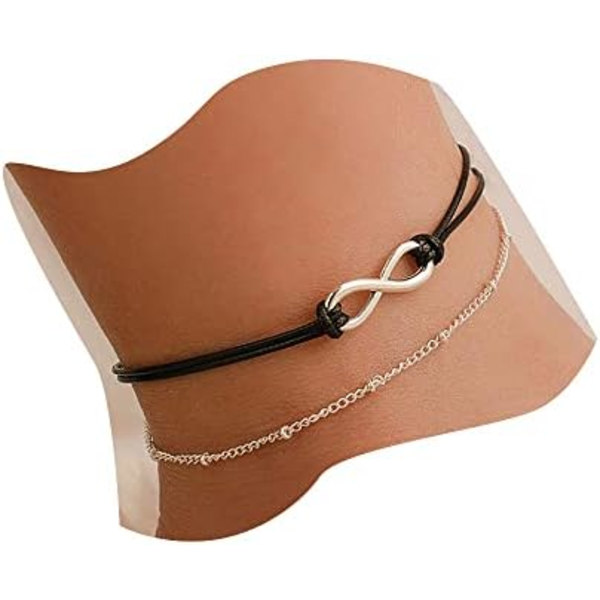 24,5 cm Bohemian Kerrostettu Musta Nahka Anklet Ikuisuuden Solmu Riippuva Koru Jalkaketju Boho Ranta Jalkakoru Naisille