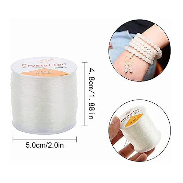Smykkeperler Polyester Elastisk Tråd for Armbånd og Håndverk 0,8 mm 100 m Transparent