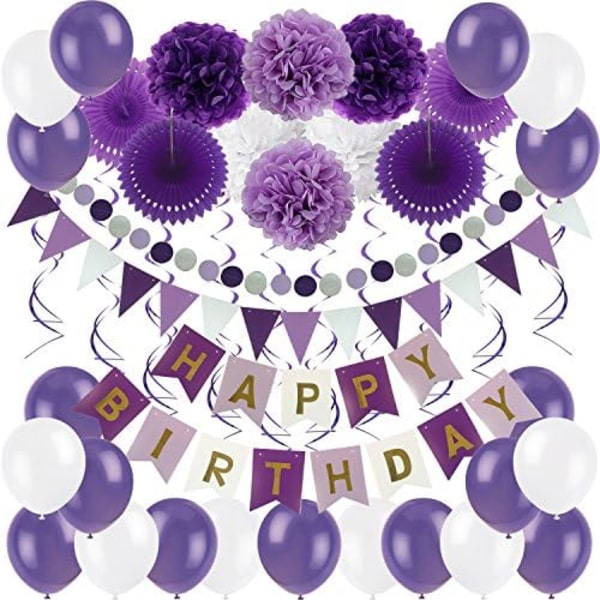 Födelsedag Dekorationssats, Grattis På Födelsedagen Banner Girlang med 4 Pappersfläktar Vävnad 6 Pappers Pom Poms Blomma 10 Hängande Swirl