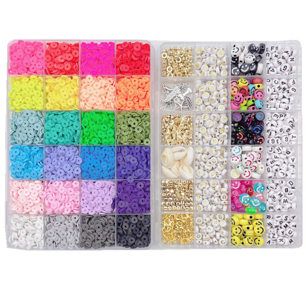 7200 lerperler, smiley-ansigt bogstavperler, 6mm bløde lerstykker, bløde lerperler DIY smykketilbehør