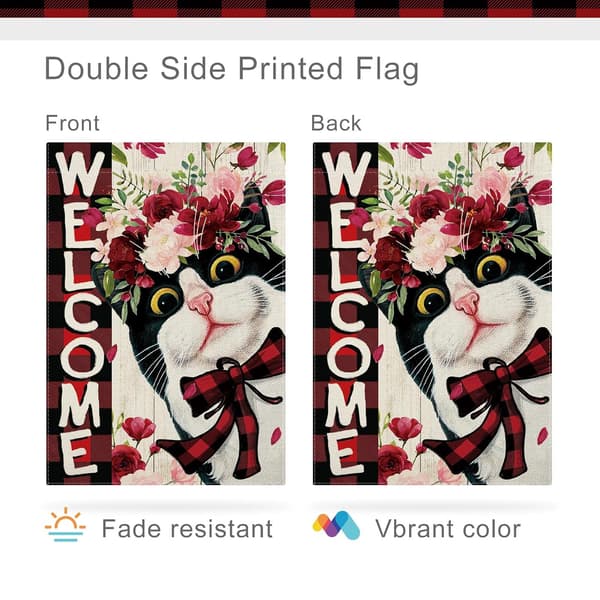 Valentinsdag Kat Haveflag, Valentinsdag Flag, Kat Haveflag, Forår Sommer Haveflag Rustik Lodret Dobbelt