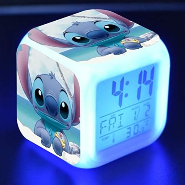 Lille størrelse 3 tommer 8 cm, Stitch Alarm Clock, Anime, LED digitale vækkeure til baby, Rich a