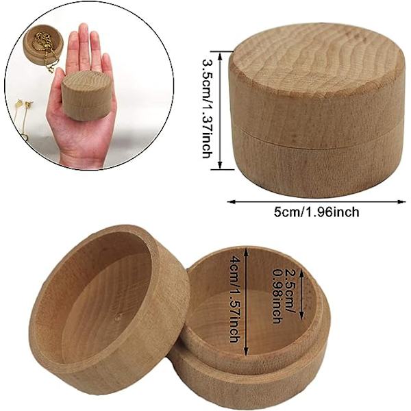 2 kappaletta Mini Pyöreä Puinen Sormus Koru Laatikko Häät