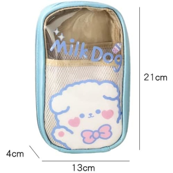 Kawaii blyantveske vakker og søt gjennomsiktig stor blyantveske for tenåringer og 1 blue puppy