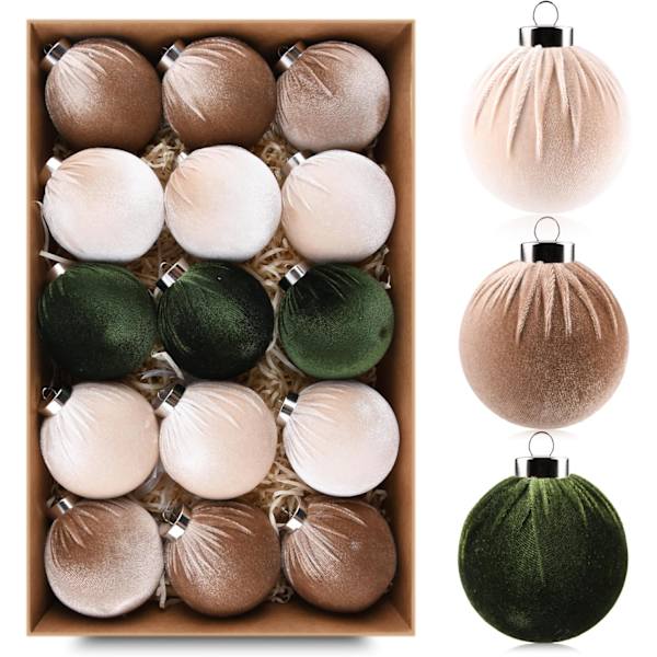 24×39×10cm Juletrær Ornamenter Fløyelsballer - Pakke med 15 stk Knusefrie Julekuler Dekorasjonssett - Flerfarget Gr