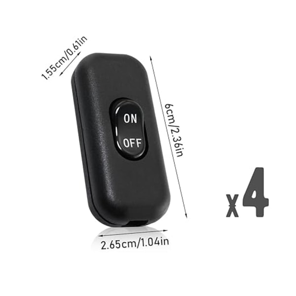 Pieces Svart Sängbordslampa Strömbrytare, Torpedströmbrytare, 6A 250V Vippströmbrytare för Inline Lampa 2 eller 3 Ledare, 6x2.6x1.5cm