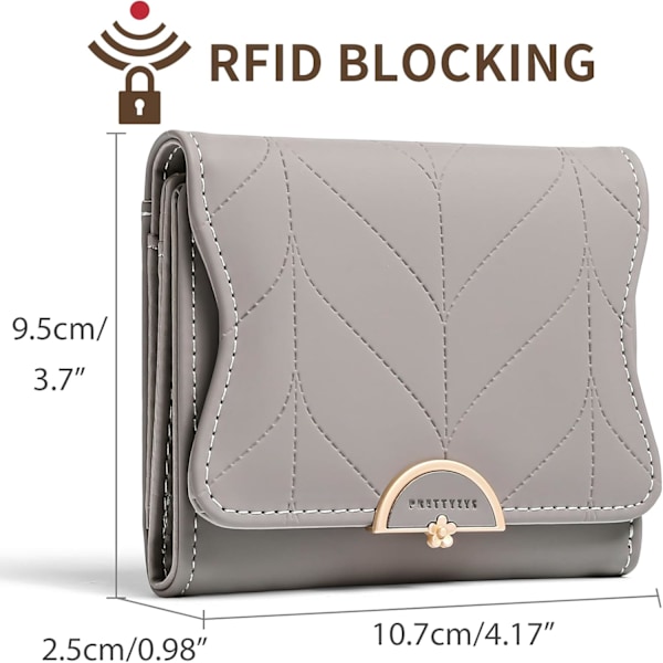 Liten damplånbok i läder med RFID-blockering, tvådelad med kortfack, söt plånbok för kvinnor med dragkedjefick för mynt, Athens grå