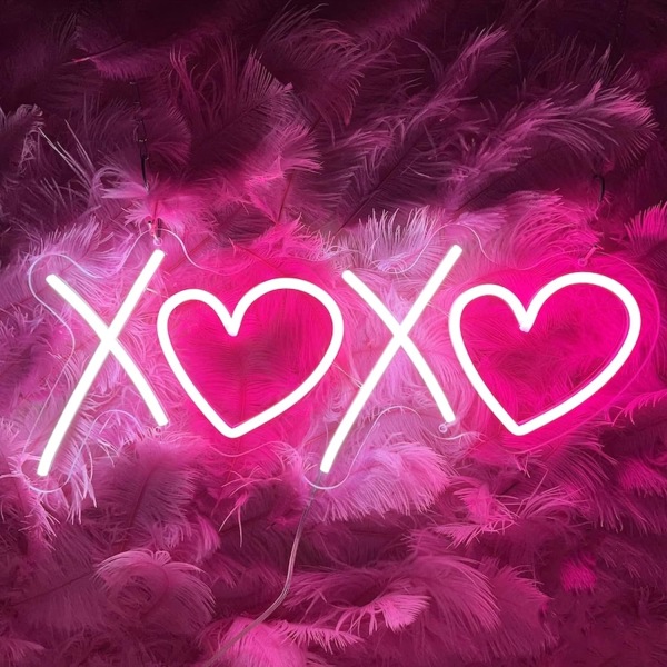 XOXO - Neon skilt til vægdekoration, 40x15cm, Neon skilt til soveværelse,