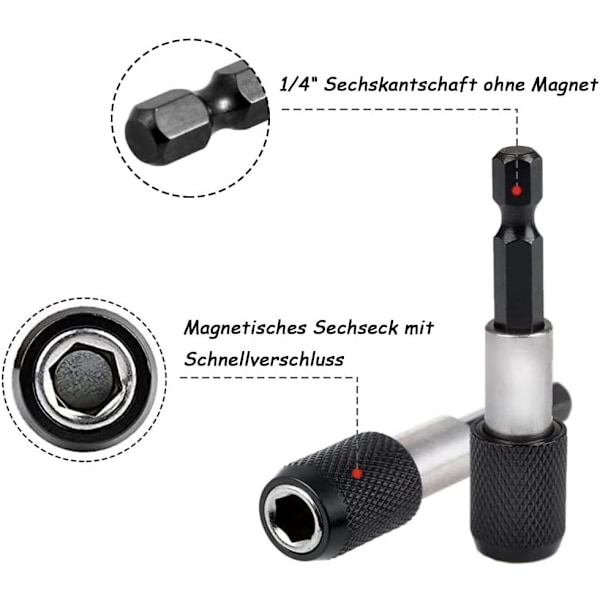 Förpackning 1/4\" Snabbväxlande Magnetisk Bitshållare Magnetisk Bitshållare för Sladdlös Skruvdragare Lämplig för Borr, Skruvdragare, Gängad Skruv, Längd 60mm