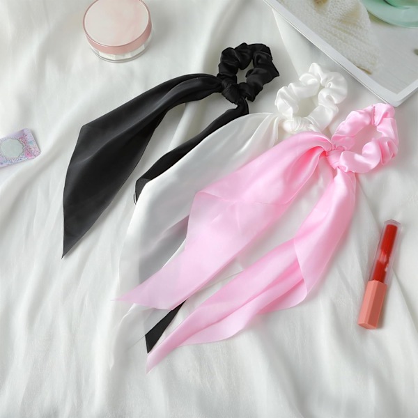3 stk. Satin Knuder Scrunchies Elastisk Bøjle Hestehale Holder Silke Hårbånd Lang Hale Hårtilbehør til Kvinder Piger