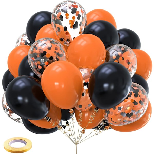 Sorte og oransje ballonger 30 stk 12 tommer Matt svart oransje latexballong og konfettiballong for Halloween-feiring
