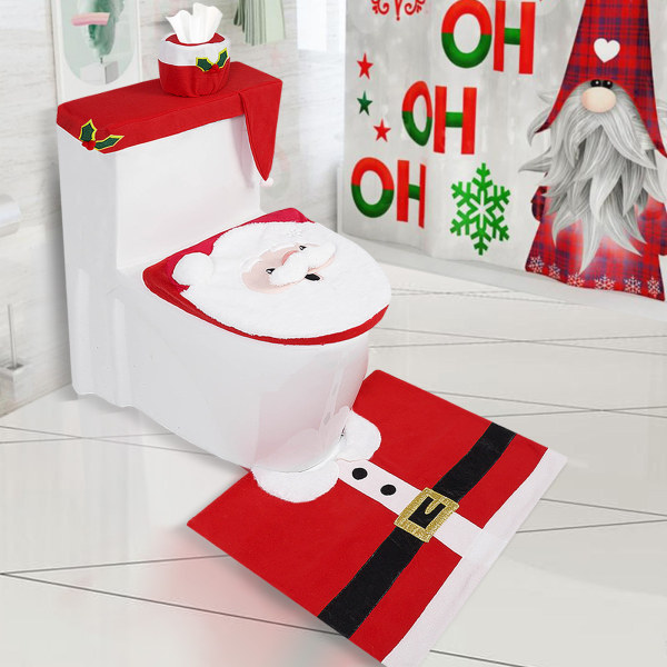 Sæt med 4 Juledekorationer til Toiletlåg, Badeværelsesmåtte, Chri