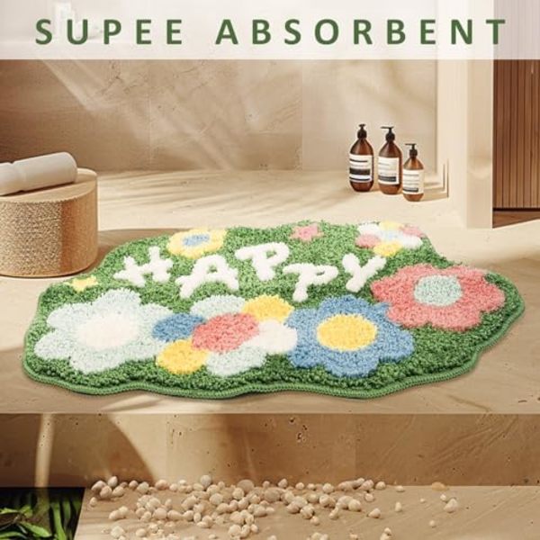 40x60cm Boho Baderomsteppe - Søt Liten Badematte Sklisikker Absorberende Badegulvmatte, Myk Grønn Matte Vaskbar Dusjmatte B