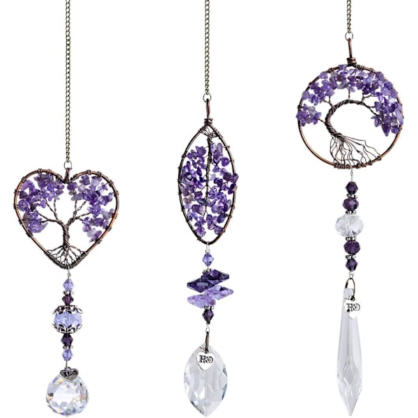 Setti 3 Fancy Purple Tree of Life Crystal Riippuvaa Riippua
