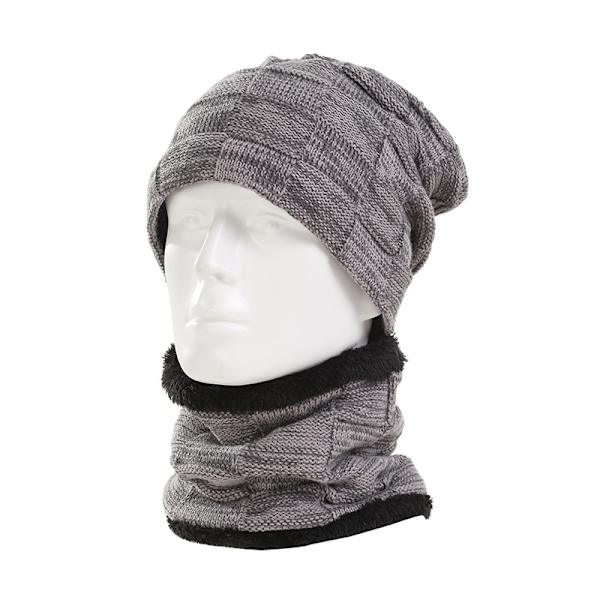 Grå Unisex Beanie Sjal Sett, 2 i 1 Vinter Termisk Strikket Lue S