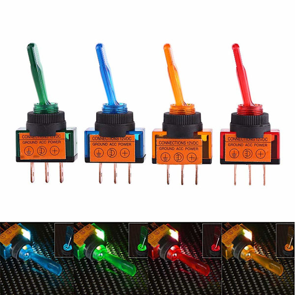 12 stk. vippekontakt, 12V 20A LED tænd/sluk 3-benet SPST LED vippekontakt