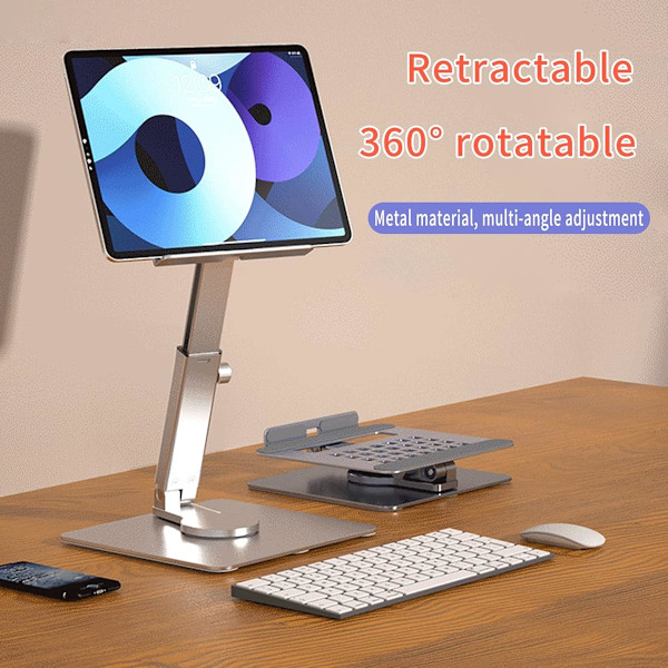 360° Rotationsbas Fällbart iPad-Stativ, Justerbart Tablet-Stativ för iPad Air 4/Mini, iPad 10.2/9.7, Kindle, E-läsare