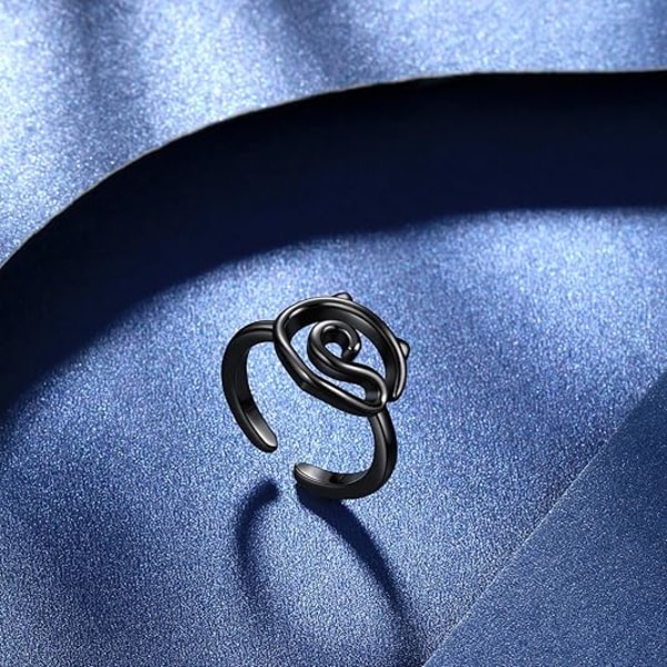Søte Katt Justerbare Ringer Svart Gun Plated Nydelige Katter Dyr Åpen Ring Smykker for Kvinner