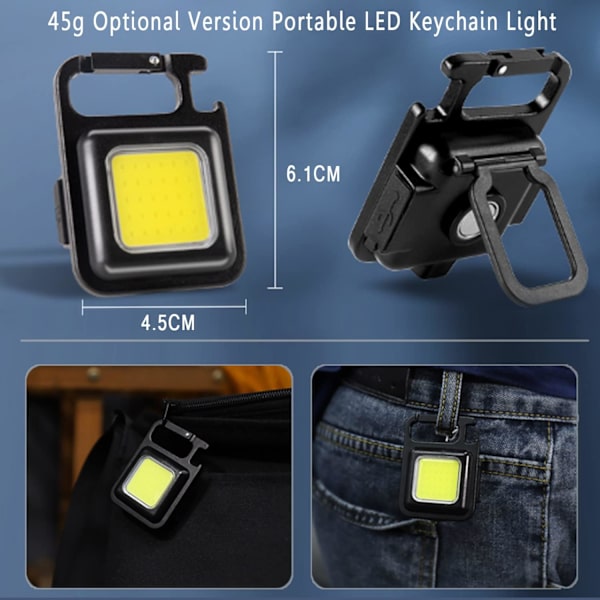 Mini LED-inspektionsarbetslampor Uppladdningsbara 800 Lumen Magnetisk COB Bärbar Liten Nyckelring Vattentät