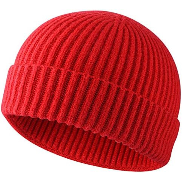 Swag Ull Stickad Keps med Krage Kort Fiskehatt för Män Kvinnor, Varm Vinterhatt