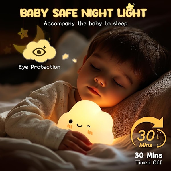 (Vit) Moln Baby Nattlampa Uppladdningsbar Barn Nattlampa, 7 Färger 3 Ljusstyrkor, Baby Mammaledighets Nattlampa, Barns Sänglampa Baby Ro