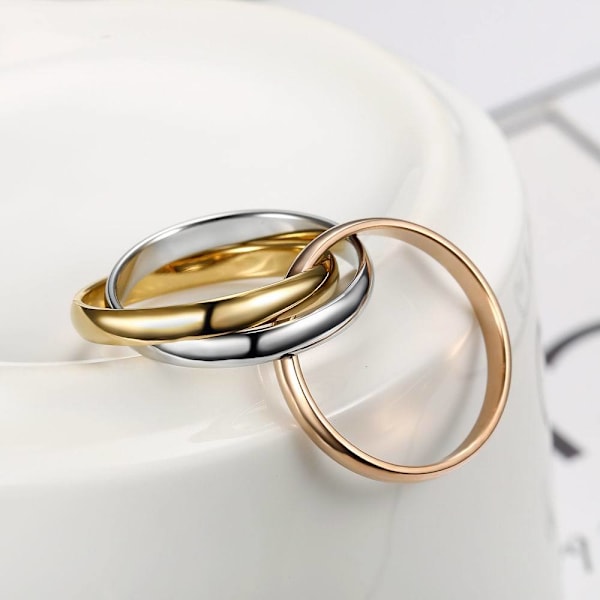 Ring Kvinna Man (56mm) 3 Ringar Sammanflätade Stålpläterad Golde