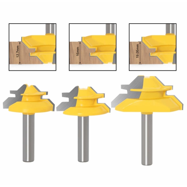 3 Pcs 45 Degree Lock Miter Router Bit 8mm，Woodworking Milling Cutter, Slotting Cutter, Joint Cutter