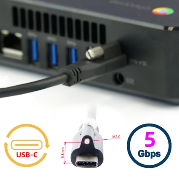 USB 3.0 till USB-C Låsande Kontakt Datakabel med Panelmonteringsskruv för Industriell Kamera