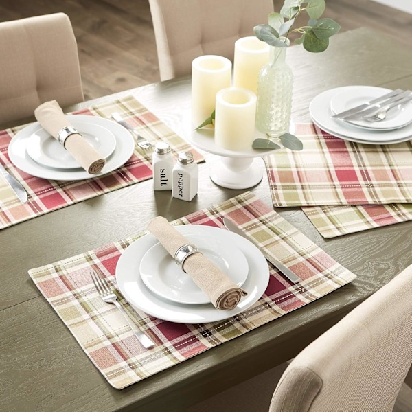 4-delars Thanksgiving Matsalsbord Dekor Återanvändbar Bomullstyg, Bordstablettset, 13x19, Rustik Hemvävd Rutig
