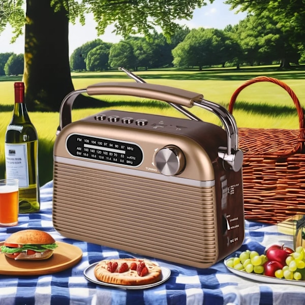 stk. Bærbar Radio Retro Design, Bluetooth, DAB FM, Indbygget Batteri, USB-Port, AUX, Sleep Timer, Teleskopantenne