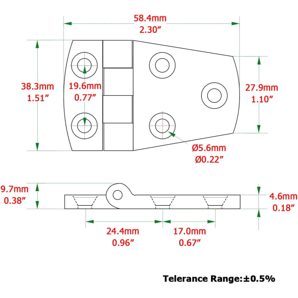 （SUS316 2 kpl 38mm x 57mm）Raskas oven tuen sarana