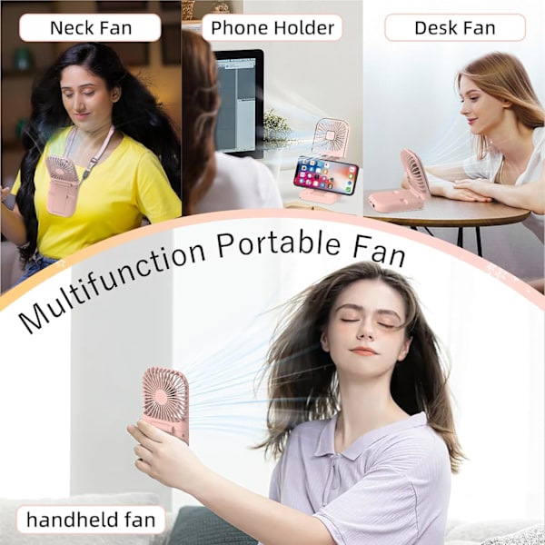 x Mini Portabel Fläkt (Rosa), USB-uppladdningsbar, Tyst, Idealisk för Kontor, Hem, Utomhus och Sömn
