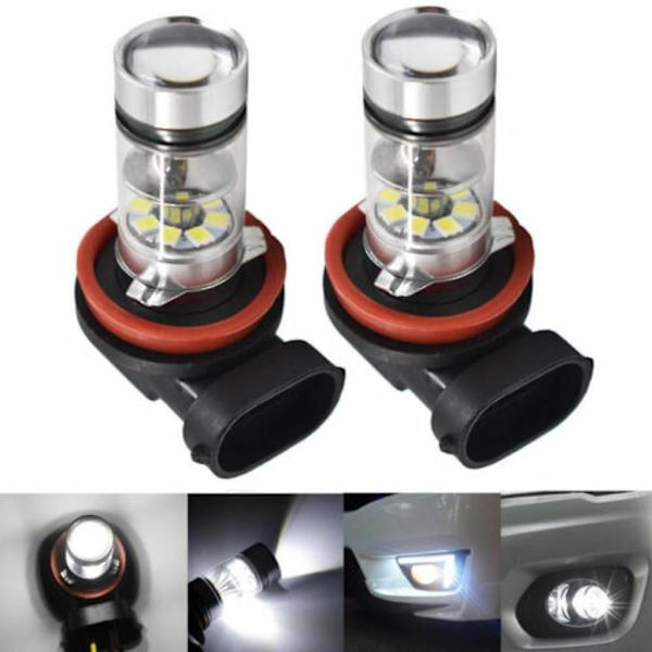 2x H8+H11 LED Dimljuslampa Bil Dagsvarselljus Vitt Ljus