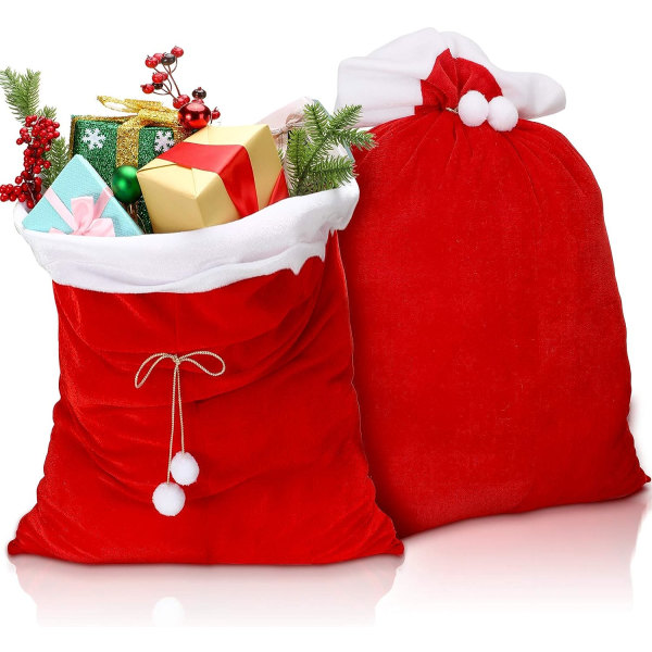 2Pcs Christmas Red Velvet Santa Claus Bags with Drawstring Cord,