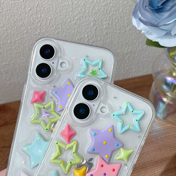 Designat för iPhone Skal, Tecknad 3D Färgglada Stjärnor Klart Mjukt Telefonskal (Klar, för iPhone 16 Pro Max)