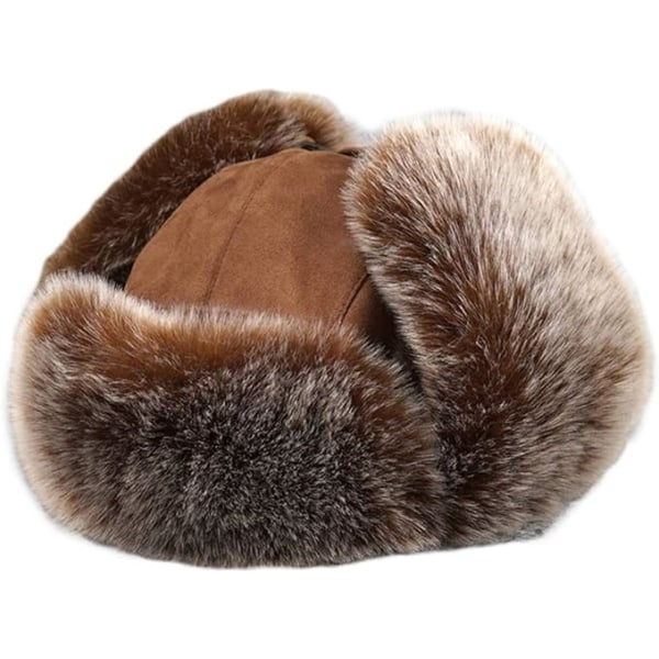 MH-Unisex Suede Faux Fur Trapper Hat Warm Anti Wind Russian Hunti