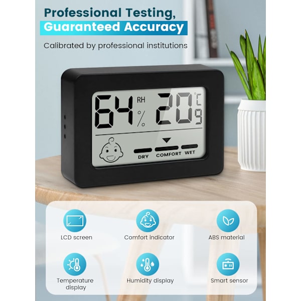 (SVART - 1 ST) Mini digital inomhus termometer hygrometer, Hig