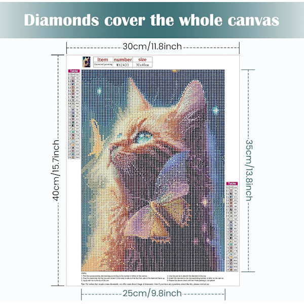 30x40CM DIY 5D Diamantmålning Katt, Diamantmålning Full Rhines