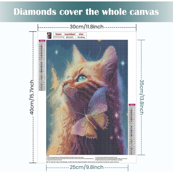 30x40CM DIY 5D Diamond Painting Cat, Diamond Painting Full Rhines