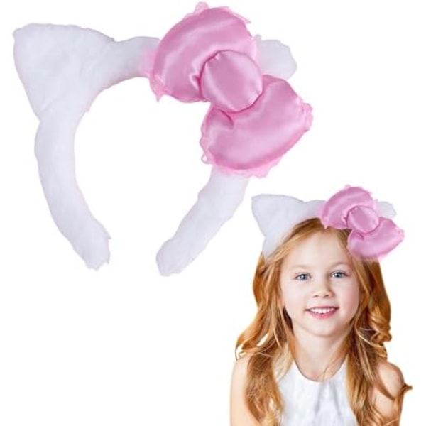 White Plush Women Kitty Bow Costume Hair Accessories Kawaii Stuff Gift