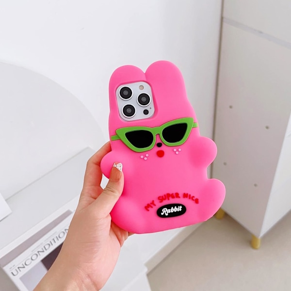 1 stk 3D Cool Kanin Etui til iPhone 14 Pro Max 6,7\", 3D Kreativ Tegneserie Cool Solbriller Kanin Etui til Kvinder Piger Tee