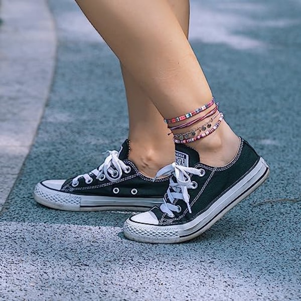 15-30cm Vandtætte Snore Anklets Boho Lerperle Ankelarmbånd Søde Klud Rustfrit Stål Mønt Anklet Sæt Strand Sommer