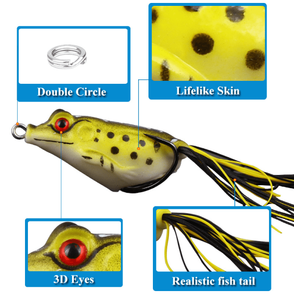 （6stk, 5,5 cm）Ray Frog Topwater Crank Frog Lure, Soft 3D Eye Fishin