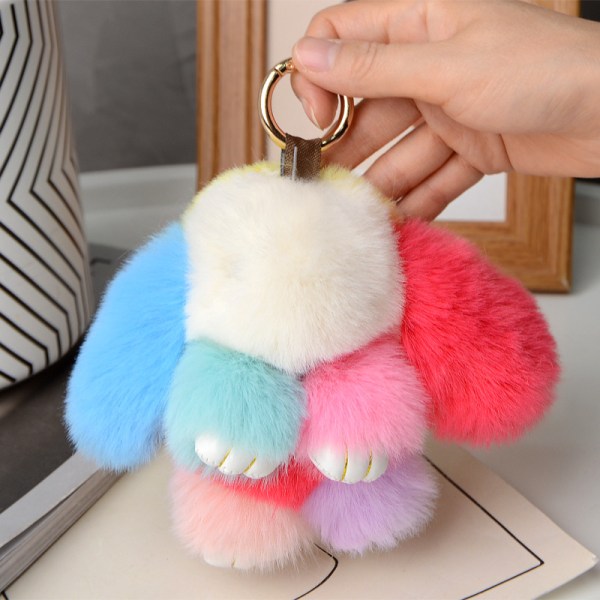 Söt fluffig kanin-hänge för bil, nyckelring, charm, handväska (18 cm, färg 1)