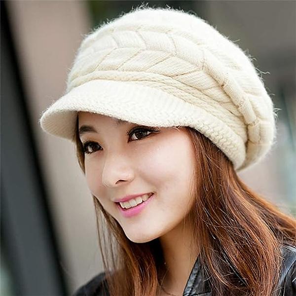 Slit 2-pak svart og beige vinterlue for kvinner med slouchy B