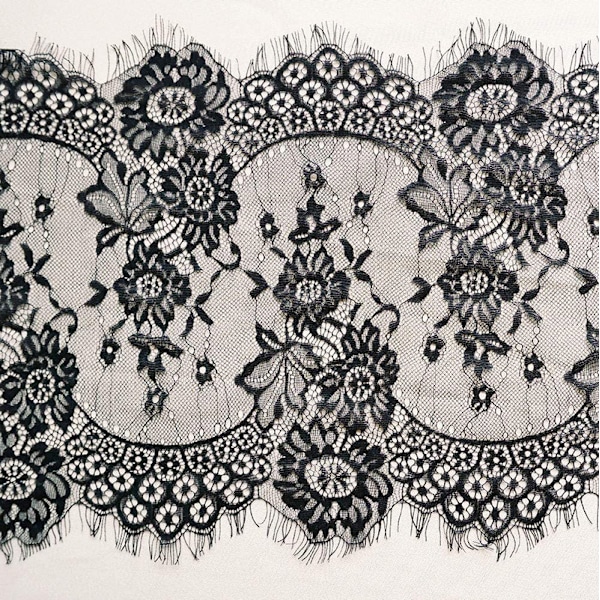 4 stk. Blonder Bordløbere i Blonder 36x300cm til Bryllup, Brudebruser, Babyshower, Festlig Borddekoration, Sort Rustik Rosebroderi